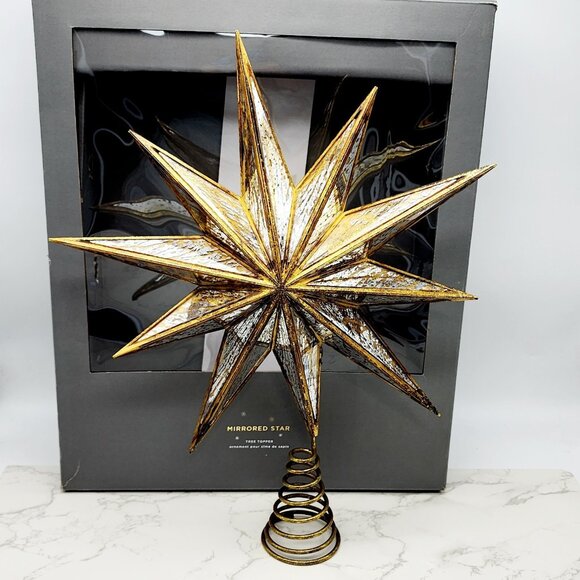 Pottery Barn Other - Pottery Barn Mirrored Gold Star Christmas Tree Topper Holiday Cottage 14 In NEW